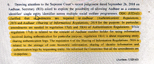 UIDAI informs Aadhaar rules amendments are in the