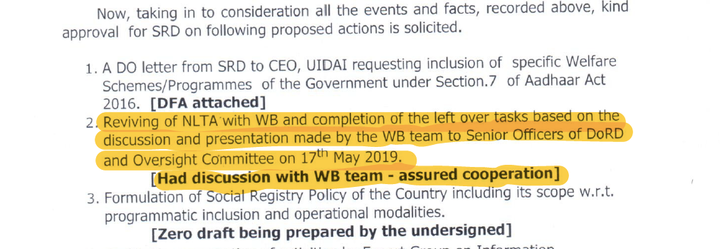 The World Bank has 'assured cooperation', according to a file noting dated June 17, 2019.