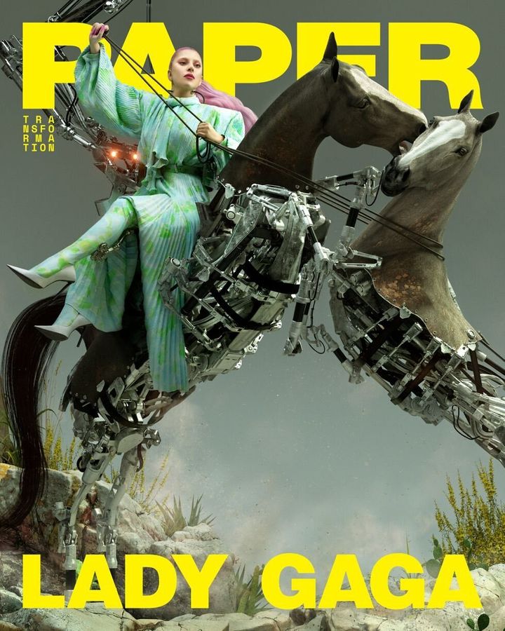 Gaga rides a robotic horse in a second cover for Paper magazine