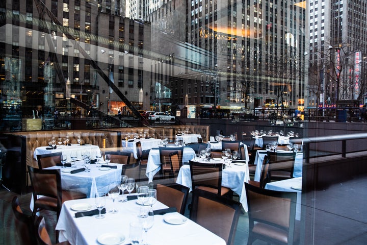 An empty restaurant is seen on March 13, 2020 in New York City.