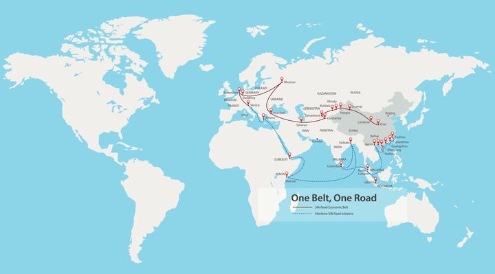 One Belt, One Road, Chinese strategic investment in the 21st century chart map, vector
