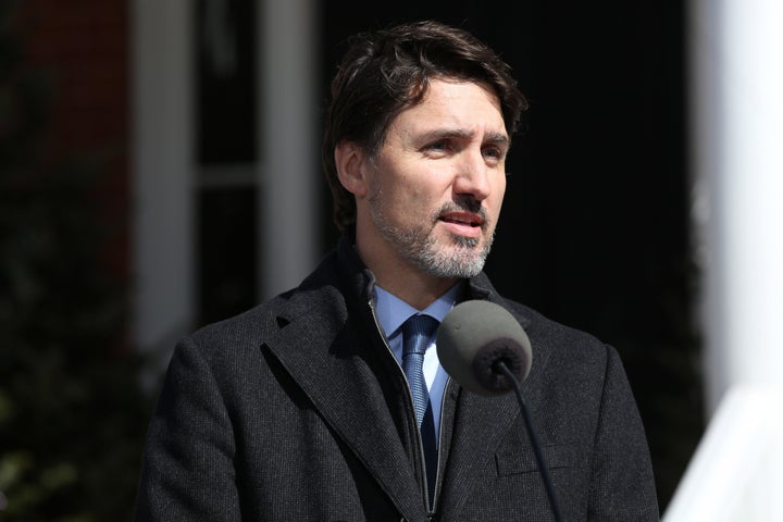 Prime Minister Justin Trudeau speaks during a news conference on COVID-19 situation in Canada from his residence on March 16, 2020 in Ottawa.