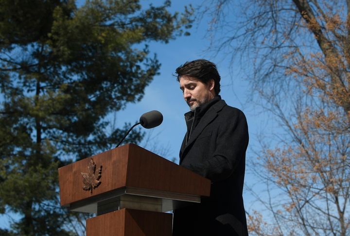 Prime Minister Justin Trudeau speaks to the media about Canadian measures to counter the COVID-19 virus in Ottawa on March 16, 2020. 