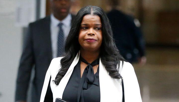 Cook County State's Attorney Kim Foxx arrives to speak with reporters about R. Kelly's first court appearance on Feb. 23 in Chicago.