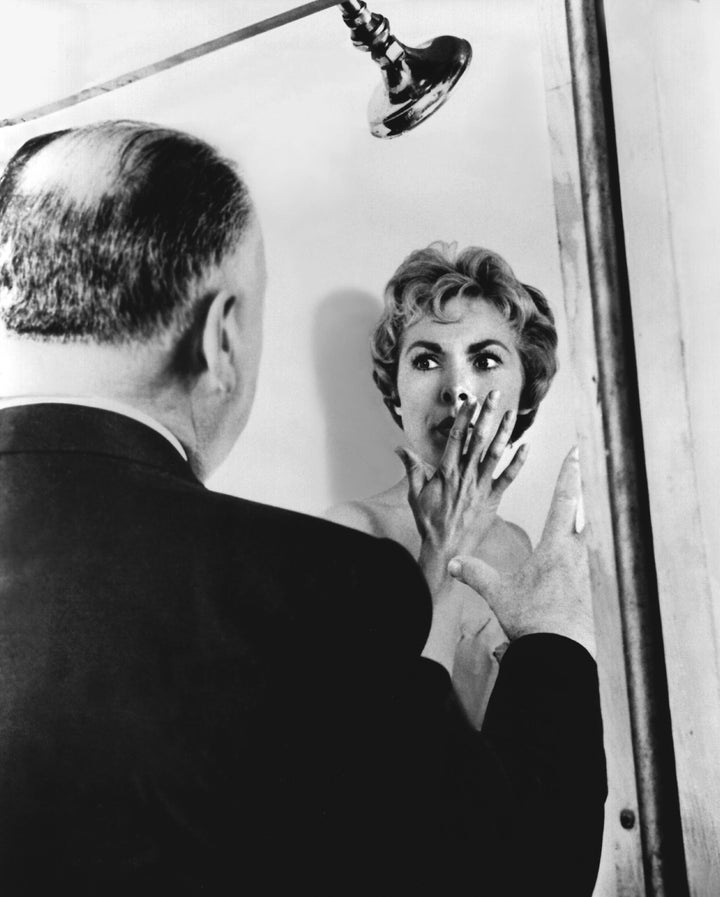 Alfred Hitchcock and Janet Leigh on the set of "Psycho."