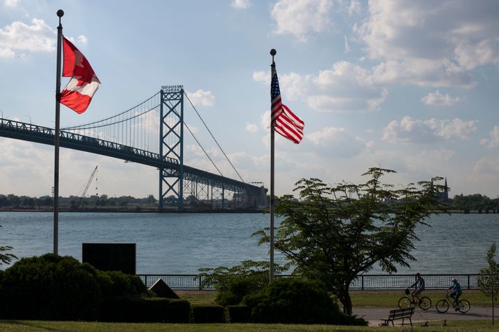 The Ambassador Bridge connecting Windsor, Ont. to Detroit is seen on June 28, 2018.