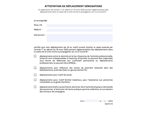 Sur L Attestation De Sortie De Confinement Cette Ligne N Est