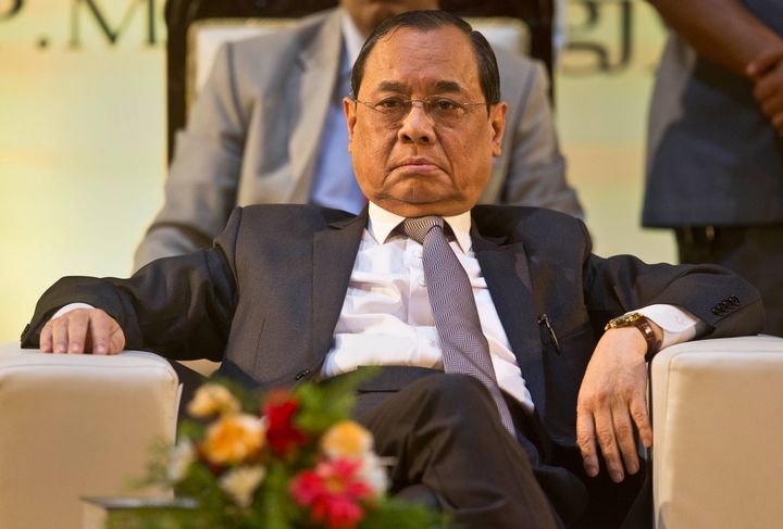 Chief Justice of India Ranjan Gogoi, attends a book release function in Gauhati, Assam, India, Sunday, Nov. 10, 2019. (AP Photo/Anupam Nath)