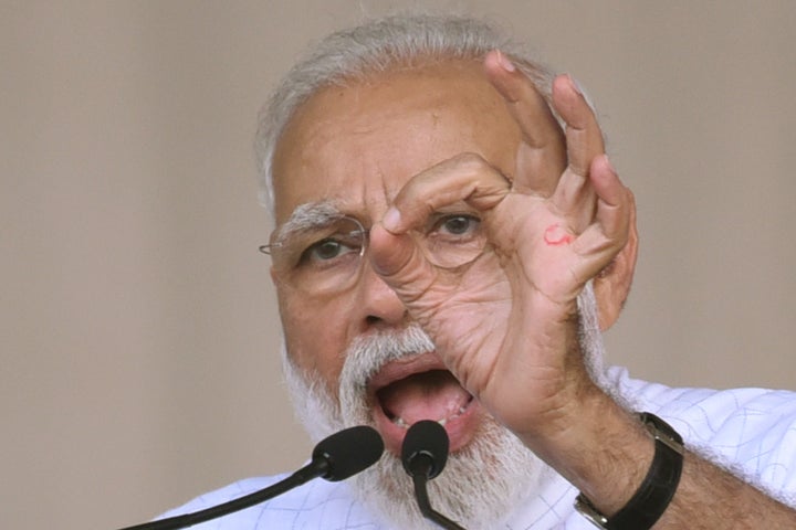 Prime Minister Narendra Modi speaks at the public rally at Brigade ground on April 3, 2019 in Kolkata, India.