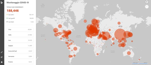 E Online Covid 19 Tracker La Mappa Del Contagio Di Microsoft Su Bing L Huffpost