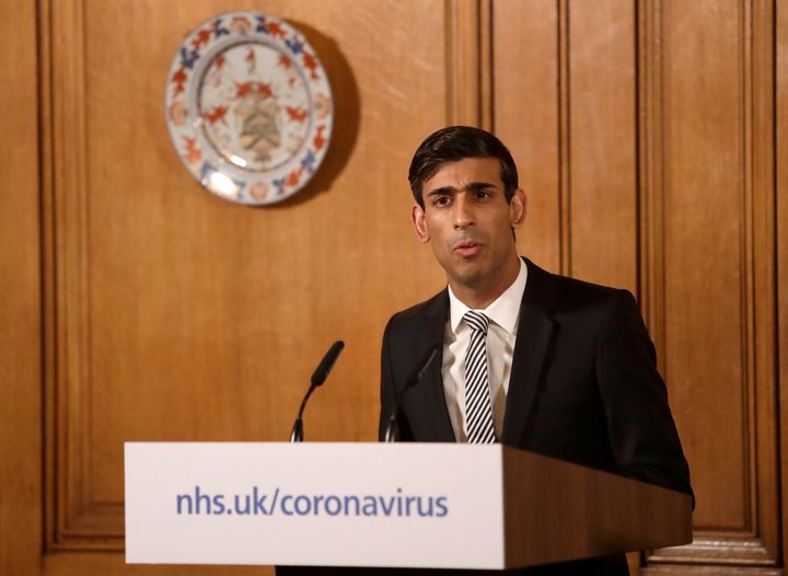 Rishi Sunak gives a press conference about the ongoing situation with the Covid-19 coronavirus outbreak inside 10 Downing Street