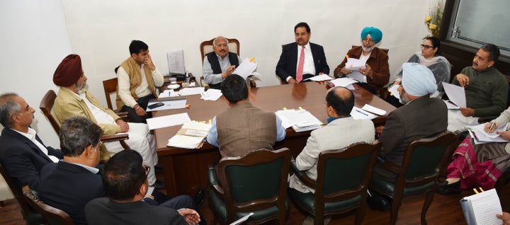 The group of seven Cabinet ministers (GoMs) formed by Punjab Chief Minister Captain Amarinder Singh holding a review meting at Chandigarh on Wednesday.