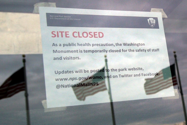 A closure note due to coronavirus disease (COVID-19) is seen at the entrance to the Washington Monument in Washington, U.S., March 14, 2020.