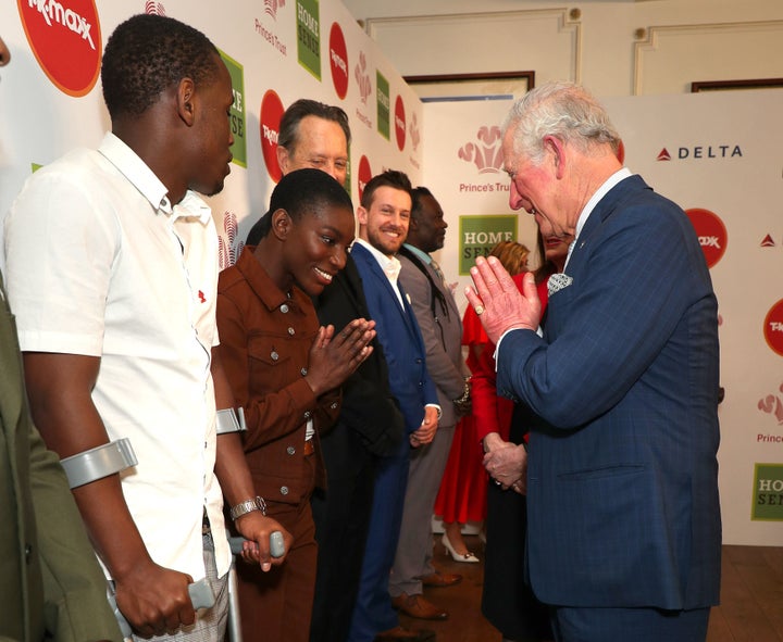 Charles greets Michaela Coel (centre) as he attends the Prince's Trust And TK Maxx & Homesense Awards at London Palladium on March 11. 