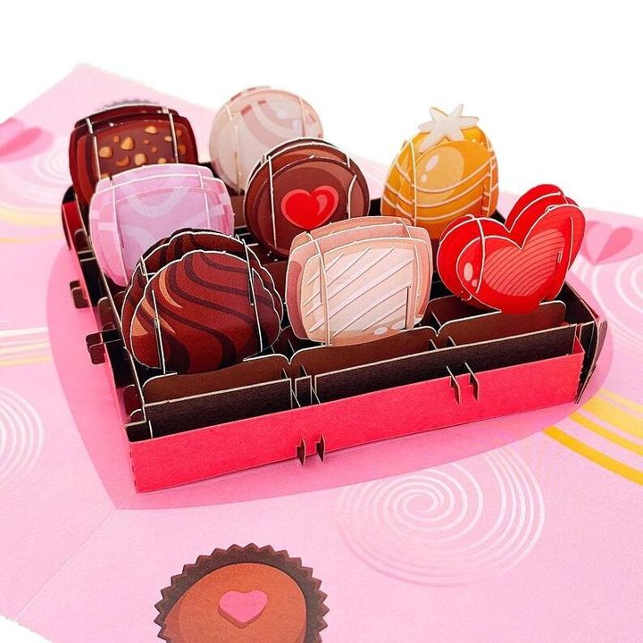 Liif Sweet Chocolate Box 3D Greeting Pop Up Valentine Cards, Etsy, £7.77