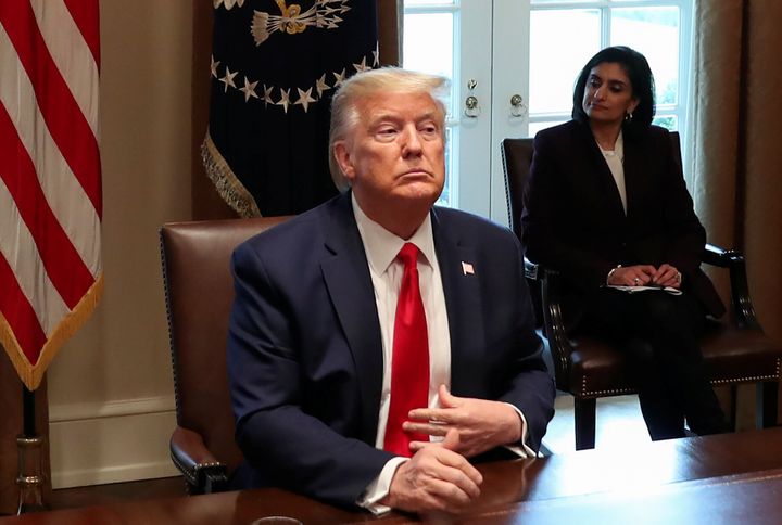 President Donald Trump meets with representatives of nurses organizations to discuss the coronavirus response at the White House on March 18, 2020.