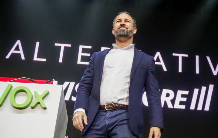El presidente de Vox, Santiago Abascal, el 8 de marzo de 2020 en Vistalegre.