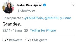 Díaz Ayuso elogia al grupo ultraderechista Frente Atlético por ofrecerse a ayudar con el