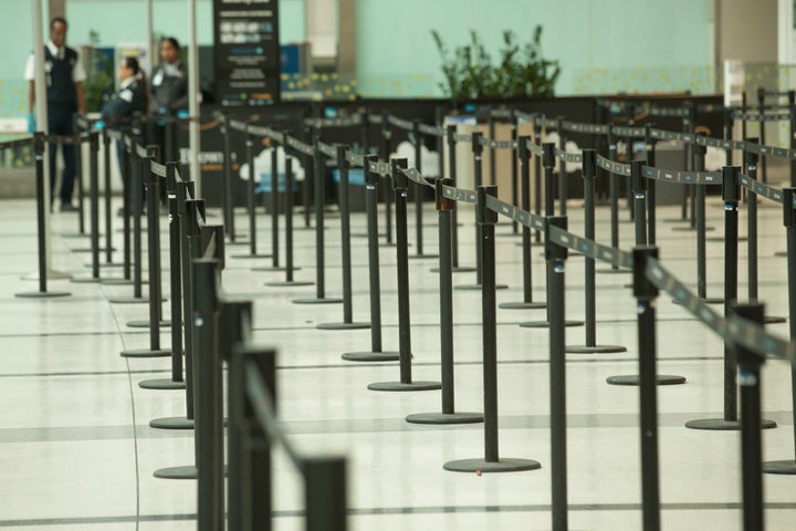 The security lineups at Terminal 3 of Pearson International Airport were empty on March 13, 2020. 