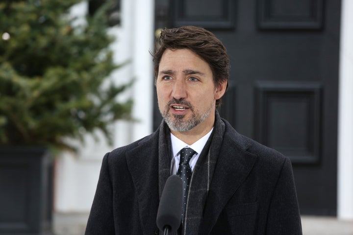 Canadian Prime Minister Justin Trudeau speaks during a news conference on COVID-19 situation outside his residence in Ottawa, March 19, 2020.