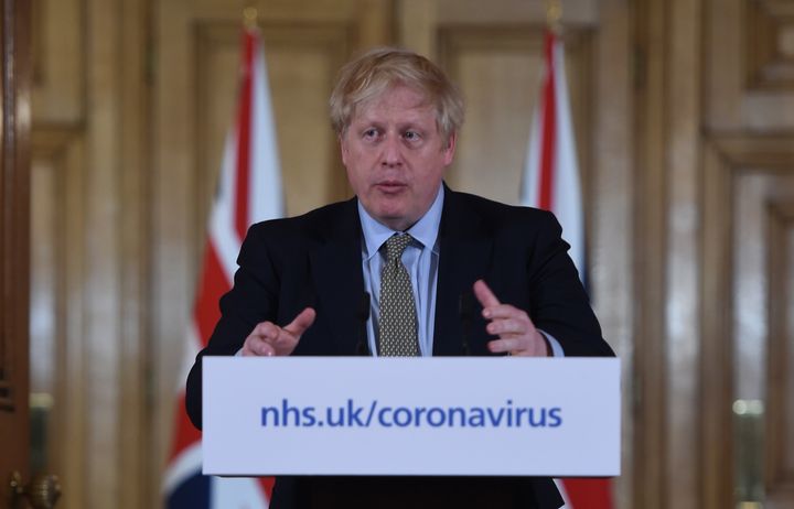 Prime Minister Boris Johnson speaking at a media briefing in Downing Street, London, on coronavirus.