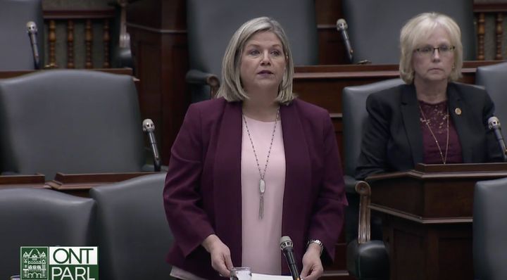 NDP Leader Andrea Horwath speaks during an emergency session of the Ontario legislature Thursday.