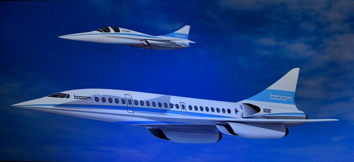 Artist renderings of the startup Boom Technology's design for the XB-1 Supersonic Demonstrator jet.