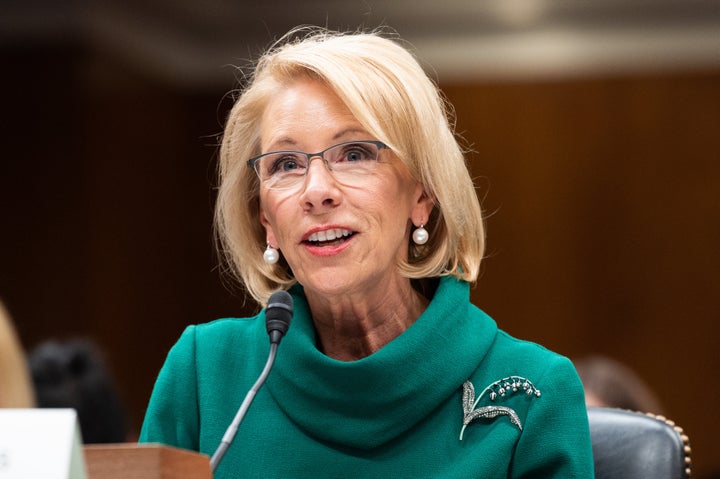 Education Secretary Betsy DeVos speaks at a Senate subcommittee hearing.