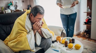 A sick man from a virus is at home