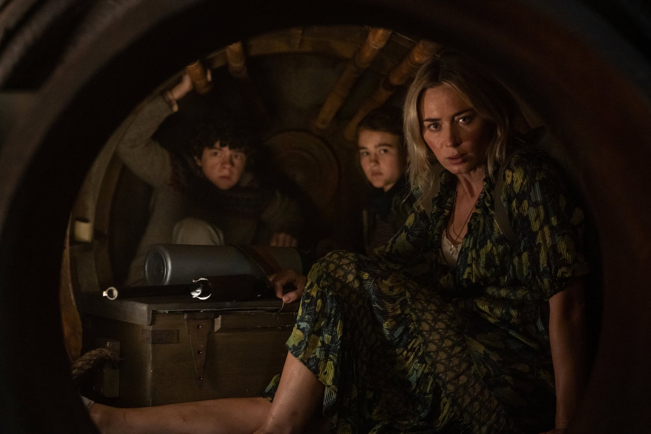 Noah Jupe, left, Millicent Simmonds and Emily Blunt in "A Quiet Place Part II."