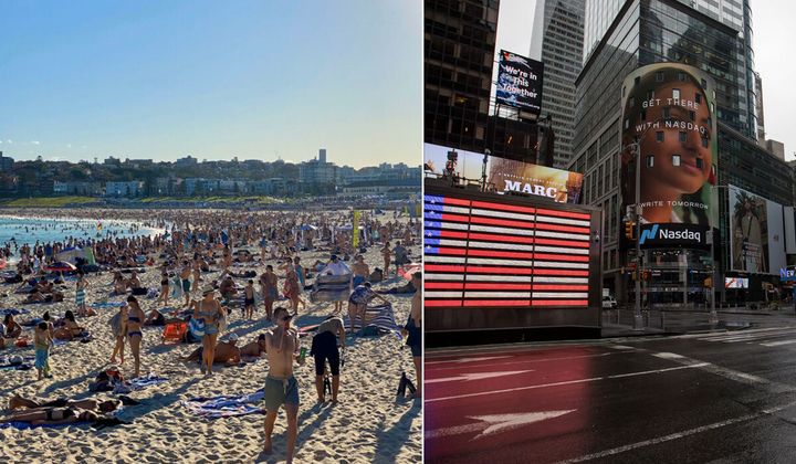 Outrage has sparked online after images of packed Sydney beaches went viral on Twitter, with some comparing the photos to other global cities in lockdown. 