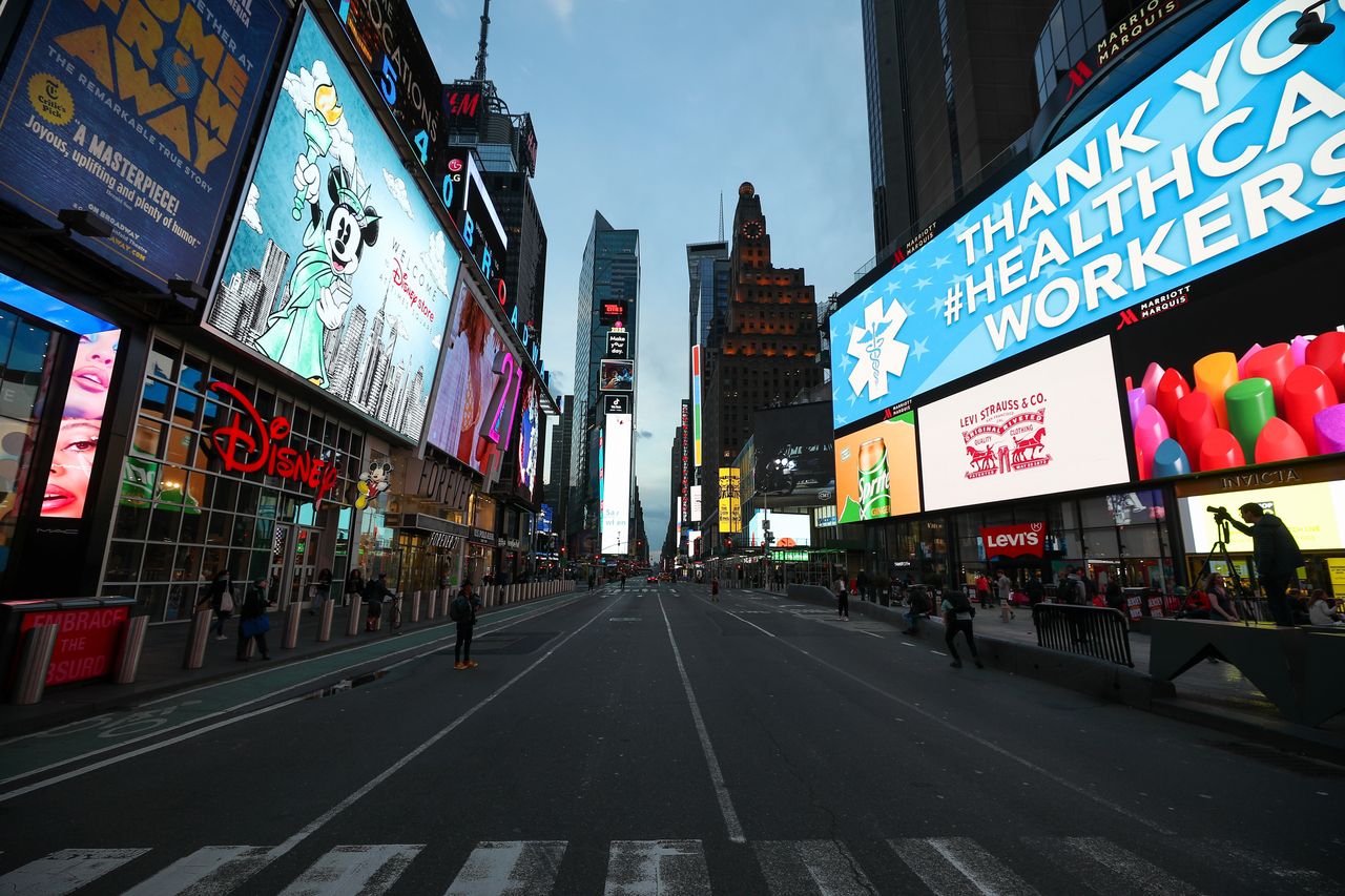 Times Square seen nearly empty in New York City on Friday. 
