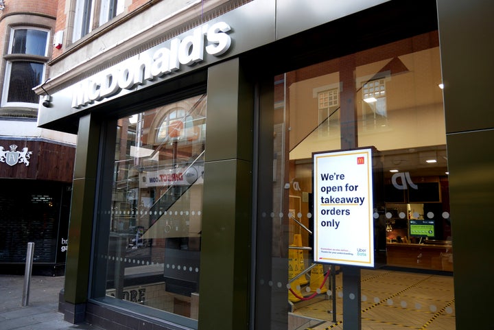 A sign detailing takeaway orders only from a McDonald's.