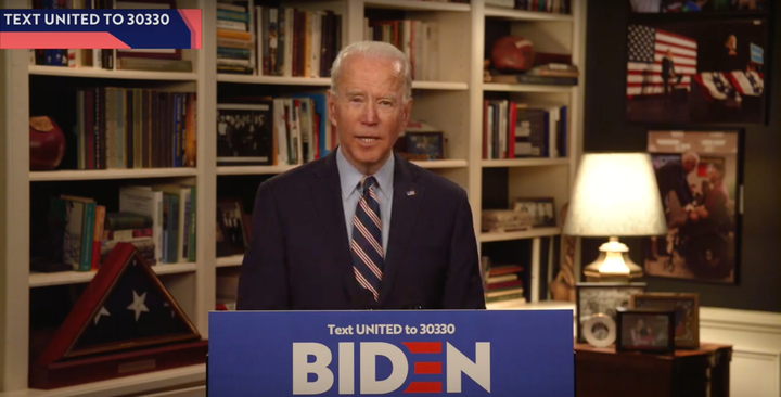 Former Vice President Joe Biden, a current candidate for president, has converted a rec room in his home into a studio from which he can broadcast live and address Americans.