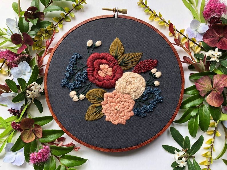 DIY Botanical Hand Embroidery KIT Embroidered Blue Hydrangea Flower Beginner Embroidery KIT by And Other Adventures Embroidery Co