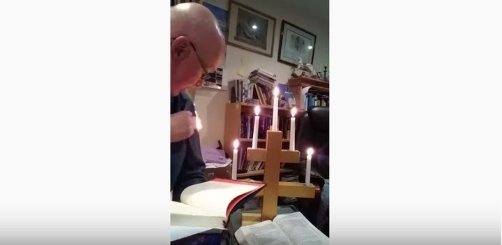 Holy smokes! Rev. Stephen Beach accidentally set himself on fire filming a worship service from his home.