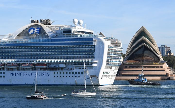 Ruby Princess belonging to cruise ship company Princess Cruises, departs Sydney Harbour with no passengers and only crew on board as it passes the Opera House sails on March 19, 2020 in Sydney, Australia. (Photo by James D. Morgan/Getty Images)