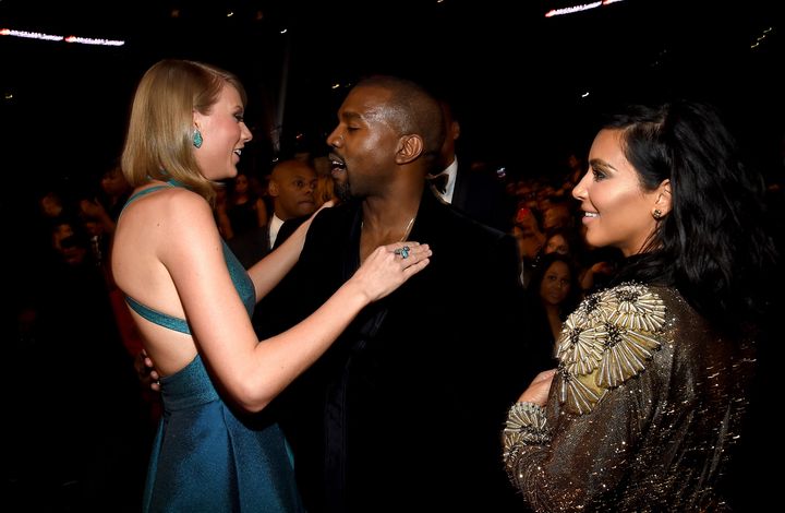 Taylor with Kanye and Kim at the 2015 Grammys