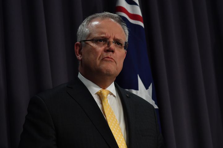 Prime Minister Scott Morrison during a press conference in the Blue Room at Parliament House on March 24, 2020 in Canberra, Australia. There are now 2146 confirmed cases of COVID-19 in Australia and the death toll now stands at eight. 