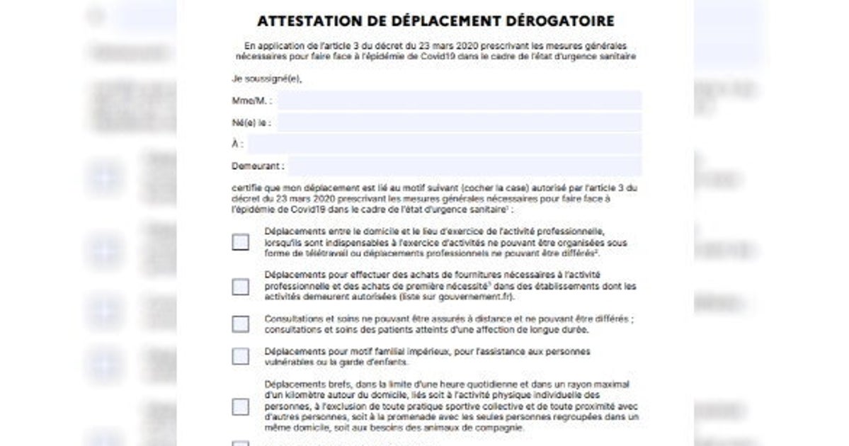 Coronavirus Voici La Nouvelle Attestation De Deplacement En France Le Huffpost