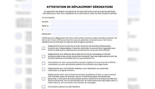 Voici la nouvelle attestation de déplacement à présenter si vous devez