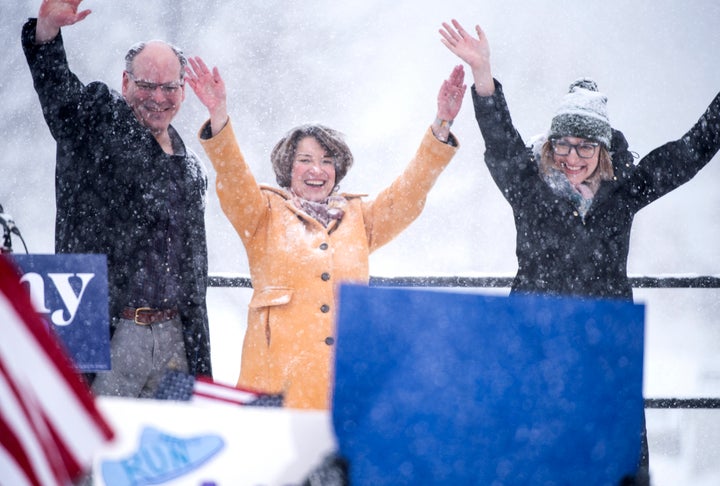 The senator is seen with her husband and daughter, Abigail Bessler, after she announced her 2020 presidential bid in Minneapo