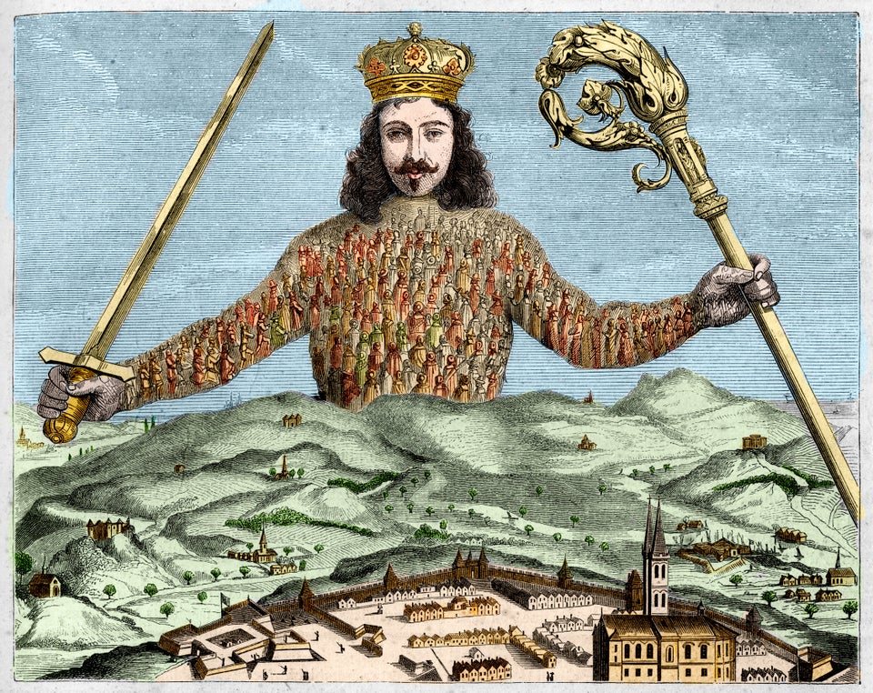 Εξώφυλλο του Λεβιάθαν (Leviathan or the Matter, Form and Power of a Commonwealth Ecclesiastical and Civil, 1651) αποτελεί έργο του Βρεταννού φιλοσόφου Thomas Hobbes engraving by Abraham Bosse. (Photo by Stefano Bianchetti/Corbis via Getty Images)