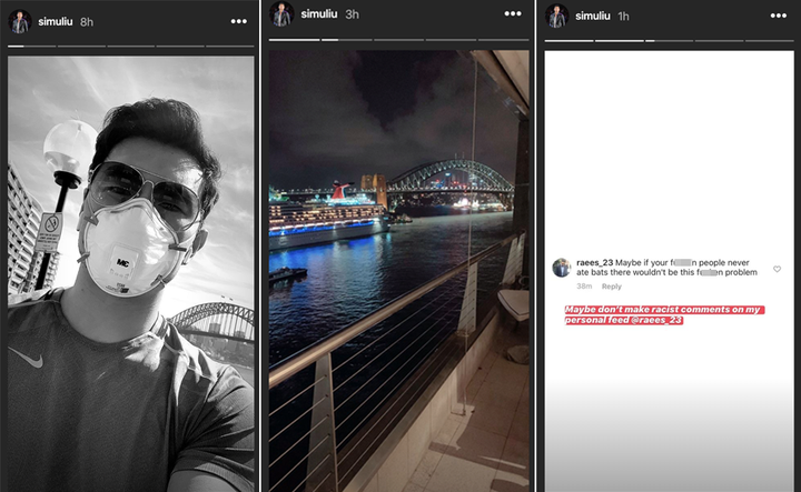 Shang Chi actor Simu Liu has been keeping fans updated on time in Sydney and the racism he's faced amid the coronavirus crisis. 