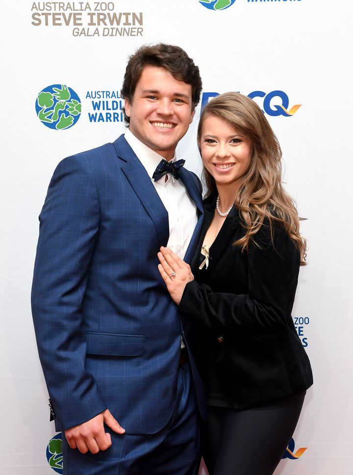 BRISBANE, AUSTRALIA - NOVEMBER 09: Bindi Irwin poses for a photo with fiance Chandler Powell at the annual Steve Irwin Gala Dinner at Brisbane Convention & Exhibition Centre on November 09, 2019 in Brisbane, Australia. 