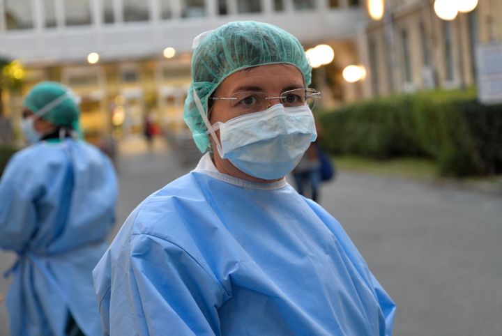 Staff member assigned to coronavirus testing at the Molinette hospital in Turin, Italy, on&nbsp;March 17, 2020.