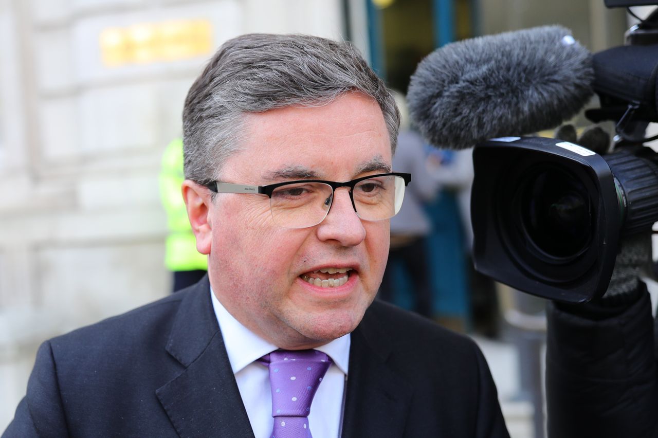 Justice secretary Robert Buckland leaves the Cabinet Office following a meeting of the government's emergency committee Cobra to discuss coronavirus