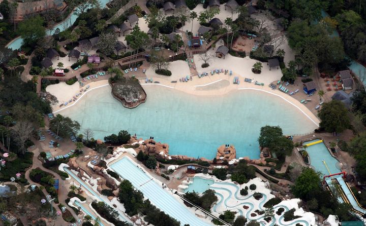 Disney's Blizzard Beach water park is empty of visitors on March 16, 2020. 