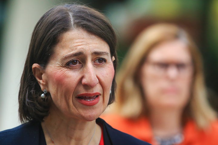 NSW Premier Gladys Berejiklian speaks at a press conference. 