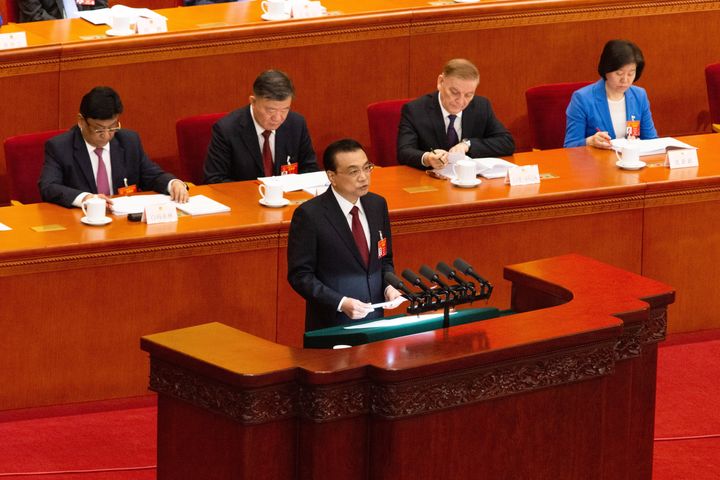 BEIJING, CHINA - MARCH 5, 2019: China's Prime Minister Li Keqiang (front) addresses an annual meeting of the Chinese National People's Congress of the 13th convocation at the Great Hall of the People in Beijing. Artyom Ivanov/TASS (Photo by Artyom Ivanov\TASS via Getty Images)